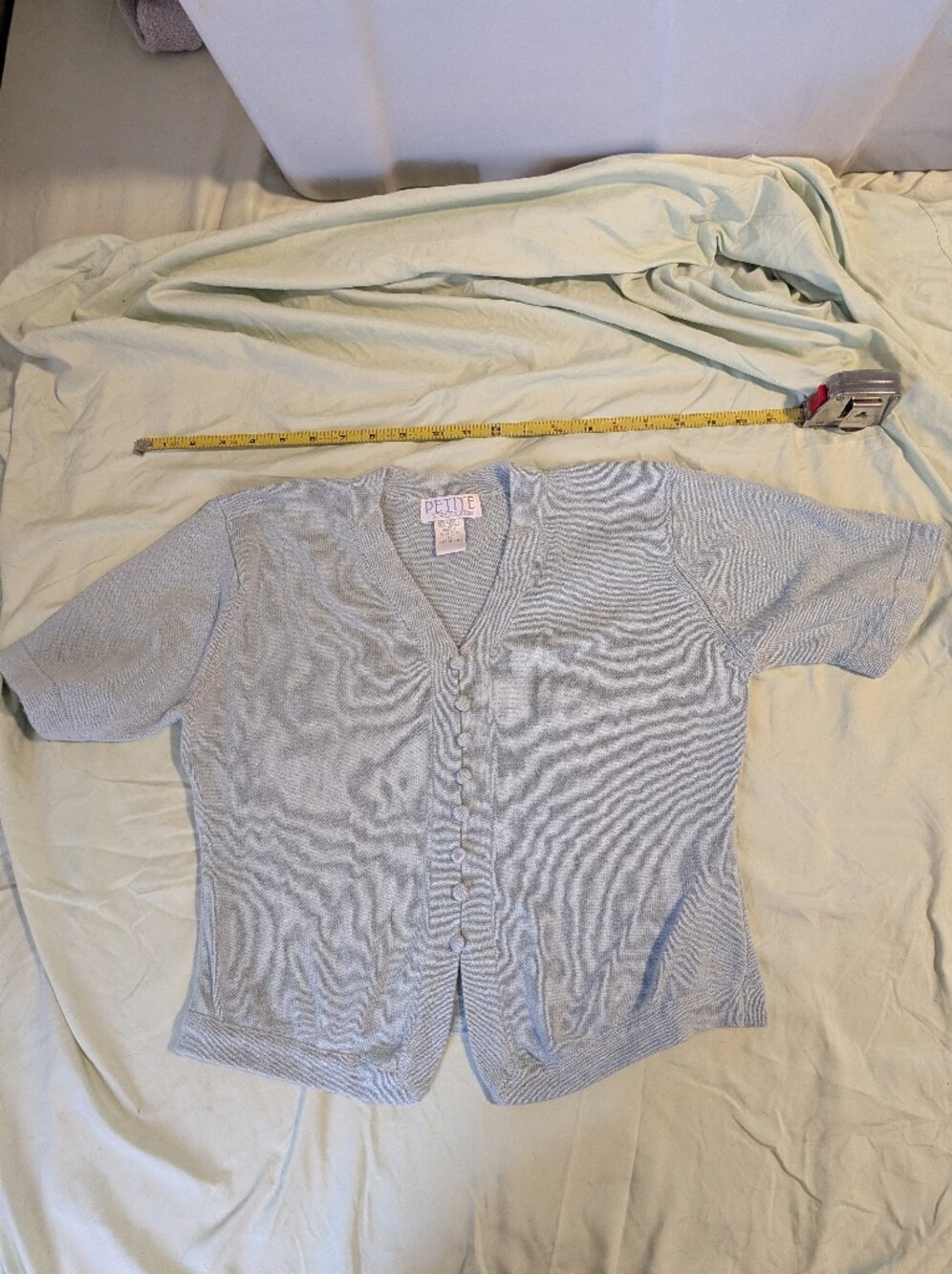 Petite Sophisticate Pale Blue Short-Sleeve Button Front Cardigan